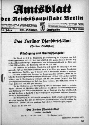 20. Sonder-Ausgabe, 31. Mai 1940