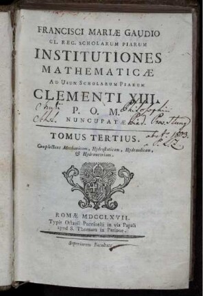 Tomus 3: Institutiones mathematicae. Tomus Tertius