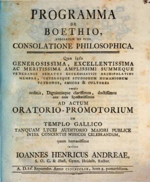 Programma de Boethio, speciatim de eius consolatione philosophica