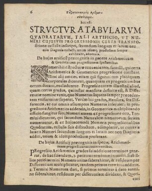 Structura Tabularum Quadratarum, Tali Artificio, Ut Numeri Cujusuis Progressionis Certa Transpositione cellulis inscripti, [...]