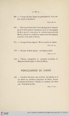 Porcelaines de Chine (Nr. 314 - 366)