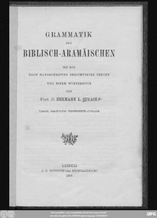 Grammatik des Biblisch-Aramäischen mit den nach Handschriften berichtigten Texten und einem Wörterbuch