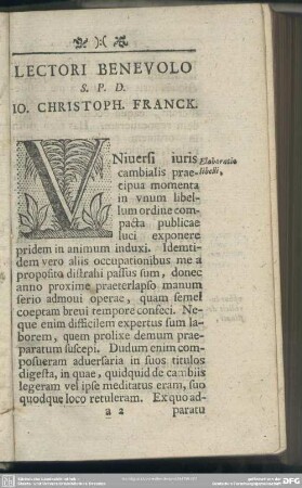 Lectori Benevolo S. P. D. Jo. Christioph. Franck