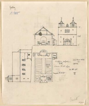 Fischer, Theodor; Gauting / Starnberg (Bayern); Ev. Christuskirche - Grundriss, Ansichten