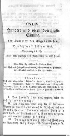 144. Sitzung, Stuttgart, 7.2.1843