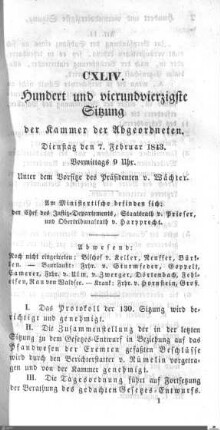 144. Sitzung, Stuttgart, 7.2.1843