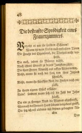 Die bestrafte Sprödigkeit eines Frauenzimmers