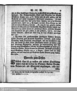 Schriften: Sermon des gnadenreichen Predigers Andree Proles ... Vorrede zum Leßer