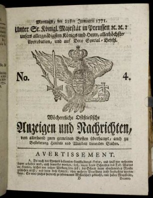 No. 4. Montags, den 21sten Januarii 1771.