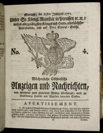 No. 4. Montags, den 21sten Januarii 1771.