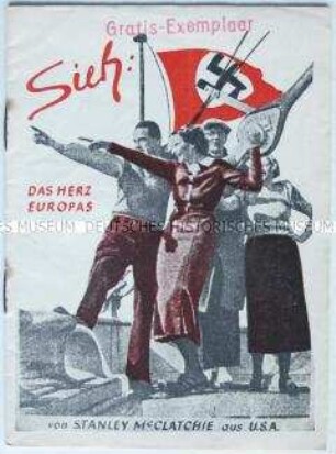 Tarnschrift über den Bürgerkrieg in Spanien im Umschlag einer Propagandschrift über die Rolle Deutschlands in Europa