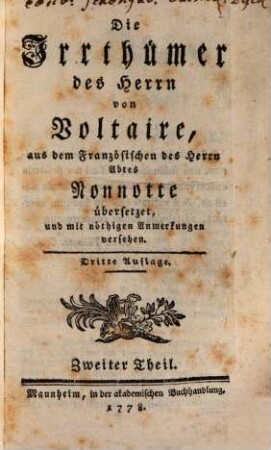Die Irrthümer des Herrn von Voltaire, 2