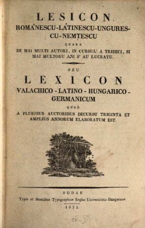 Lexicon valachico-latino-hungarico-germanicum