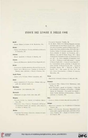 V. Indice dei luoghi e delle cose