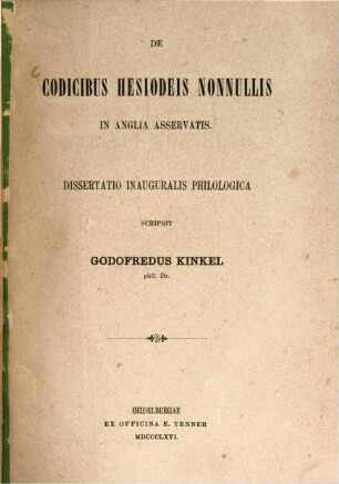 De codicibus Hesiodeis nonnullis in Anglia asservatis