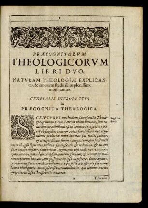 Generalis Introdvctio In Praecognita Theologica.