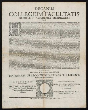 Decanus Et Collegium Facultatis Medicae In Academia Tubingensi; L. S.
