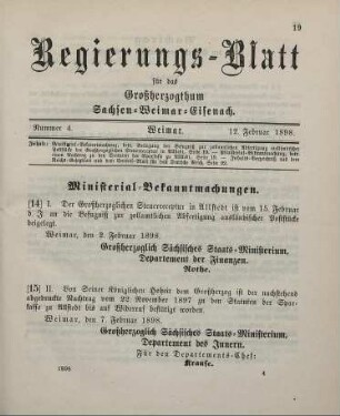 14. Ministerial-Bekanntmachung, betreffend Beilegung der Befugniß zur zollamtlichen Abfertigung ausländischer Poststücke der Großherzoglichen Steuerreceptur in Allstedt