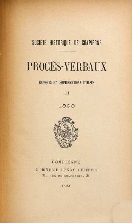 Procès-verbaux : rapports et communications diverses. 2. 1893