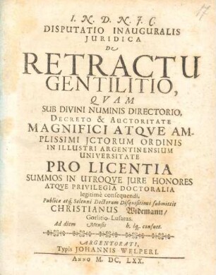 Disputatio Inauguralis Iuridica De Retractu Gentilitio