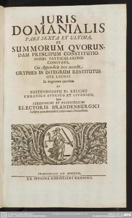 Iuris Domanialis Pars Sexta Et Ultima