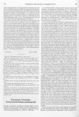 Praktische Theologie: Religionspädagogik, Katechetik
