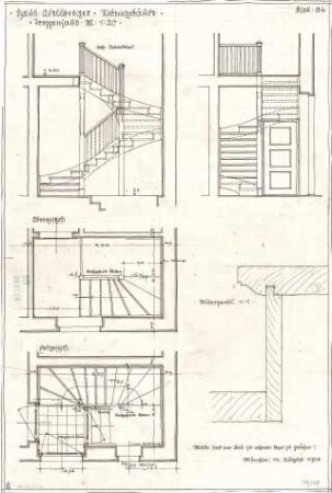 Fischer, Theodor; Nürnberg; Haus Adelsberger - Treppenhaus (Grundrisse, Schnitte, Detail)