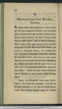 VI. Ehrenrettung eines Blindgebornen