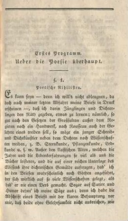 Erstes Programm. Über die Poesie überhaupt