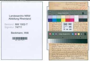 Entnazifizierung Willi Beckmann , geb. 12.06.1895 (Hilfslaborant)