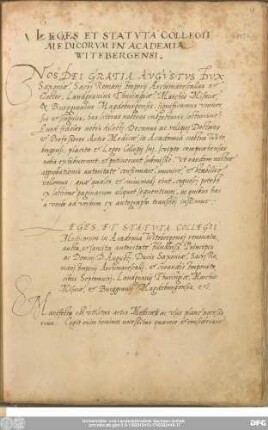 Leges Et Statuta Collegii Medicorum In Academia Witebergensi.