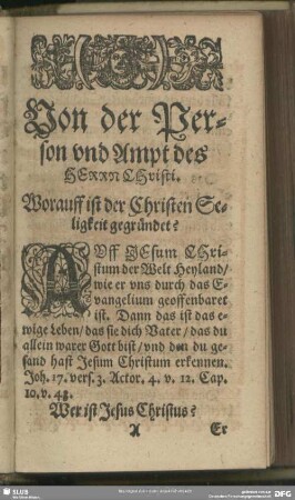 Von der Person und Ampt des Herrn Christi
