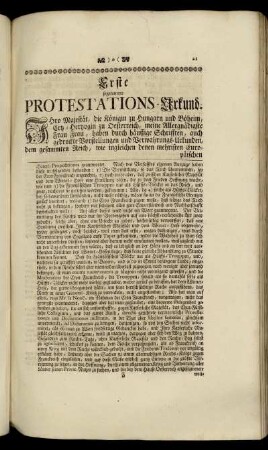 Erste sogenannte Protestations- Urkund.