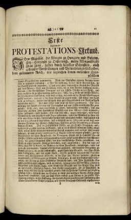 Erste sogenannte Protestations- Urkund.