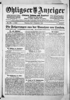 Ohligser Anzeiger : Ohligser Zeitung und Tageblatt ; einzige in Ohligs erscheinende Tageszeitung