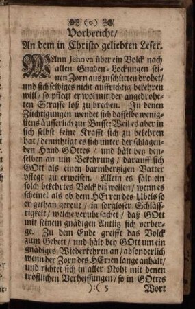 Vorbericht / An dem in Christo geliebten Leser.