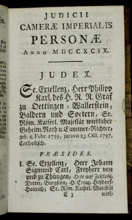 Judicii Cameræ Imperialis Personæ Anno MDCCXCIX.
