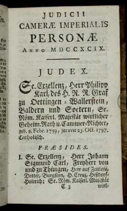 Judicii Cameræ Imperialis Personæ Anno MDCCXCIX.