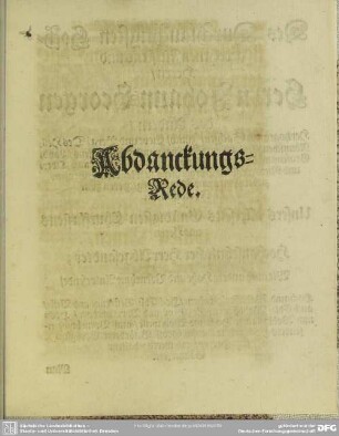 Abdankung : Abdanckungs-Rede