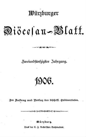 Würzburger Diözesanblatt : amtliches Verordnungsblatt der Diözese Würzburg. 52. 1906