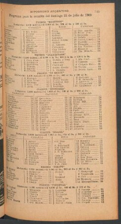 Hipódromo Argentino - Programa para la reunión del domingo 25 de julio de 1909