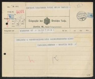 Brief von Annette Kolb an Gerhart Hauptmann