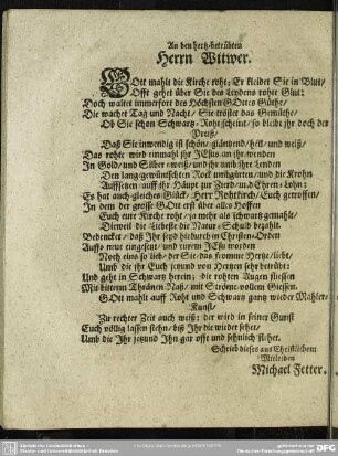 An den hertz-betrübten Herrn Witwer
