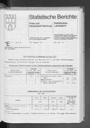 Die Industrie in Hamburg im Juni 1971 : Lfd. Nr. 19