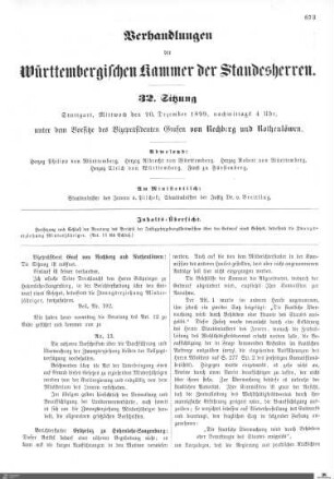 32. Sitzung, Stuttgart, 20.12.1899