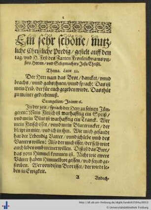 Ein sehr schöne nutzliche Christliche Predigt