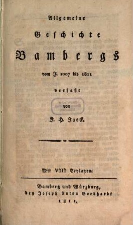 Allgemeine Geschichte Bambergs : vom J. 1007 bis 1811
