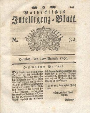 No. 32, Dienstag, den 10ten August, 1790