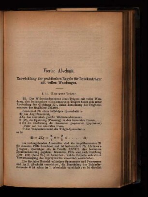 Vierter Abschnitt. Entwicklung der praktischen Regeln für Brückenträger mit vollen Wandungen.
