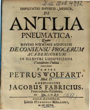 Disputatio Physico-Medica, De Antlia Pneumatica